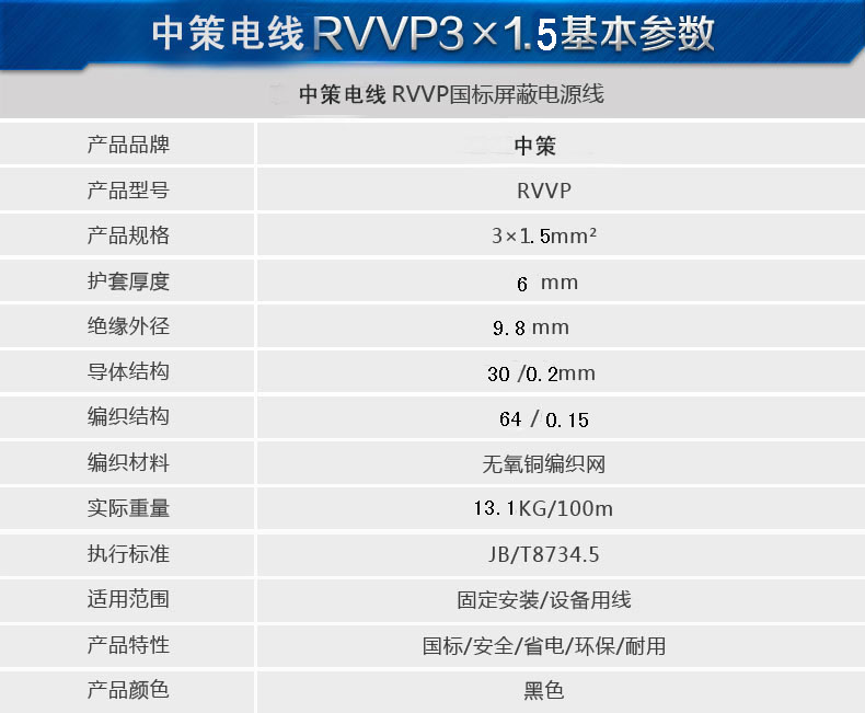 RVVP3x1.5屏蔽线参数